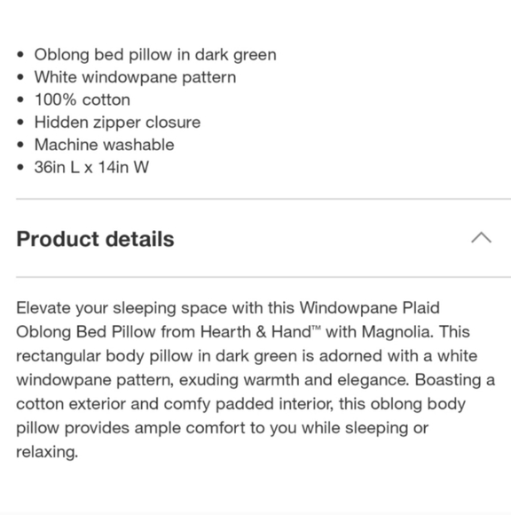 Hearth & Hand Plaid Oblong Lumbar Bed Pillow in Green/Cream 14×36 - Picture 8 of 13